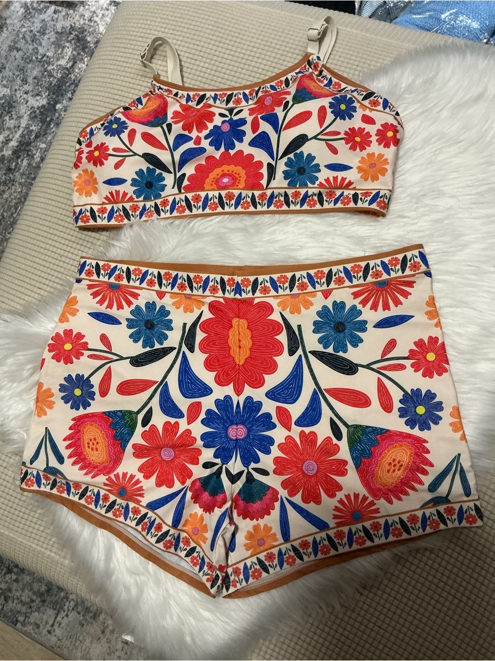 Floral Embroidered Cream Women's swim set - Vibrant Multi-Color